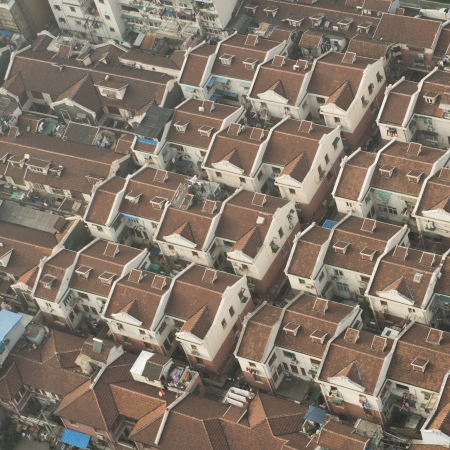 Shanghai city view from the airplane.の写真素材