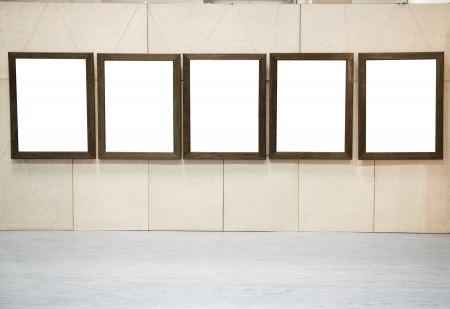 Gallery Interior with empty frame on wallの写真素材