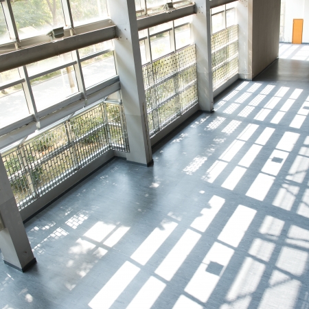 Empty hall with sunlight and shadow.の写真素材