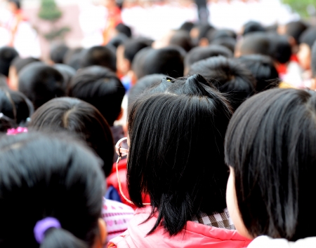 group of chinese pupils. rear viewの写真素材