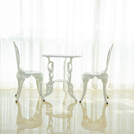 Modern interiors with white table and chairsの写真素材