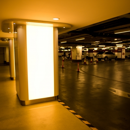 Blank billboard at an underground garage.のeditorial素材