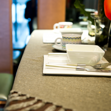 Table set for a elegant dinner.の写真素材