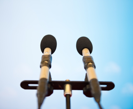 Close up of microphone in auditorium.の写真素材