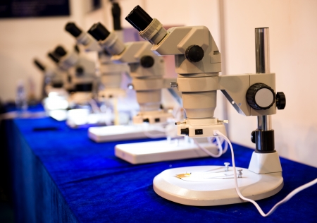 Close up of microscopes in a row.の写真素材