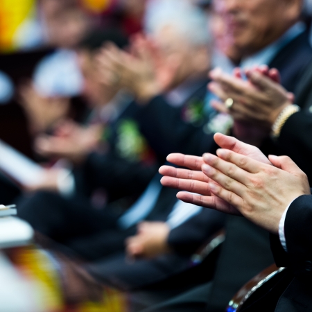 Business people hands applauding at meeting.の写真素材