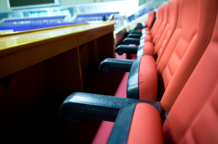 Empty hall for presentation with red armchairs.
の写真素材