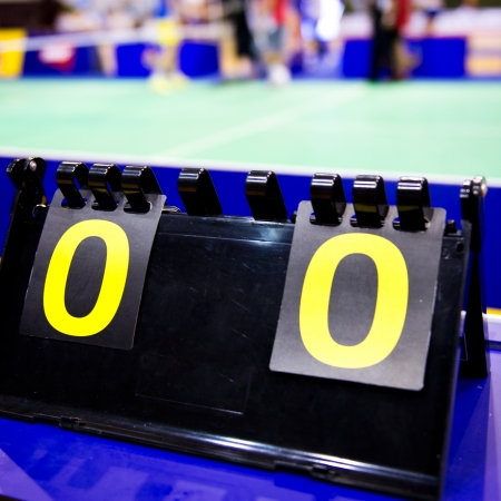a picture of a badminton scoreboard.の写真素材