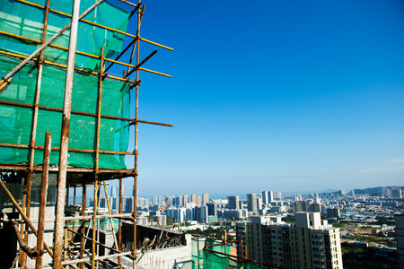 Scaffolding as safety equipment on a construction site.の写真素材