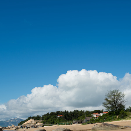 white clouds against blue sky for background.の写真素材