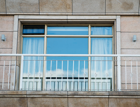 close up of glass door and balcony.の写真素材