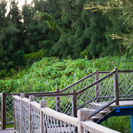 wooden bridge in the gardenの写真素材