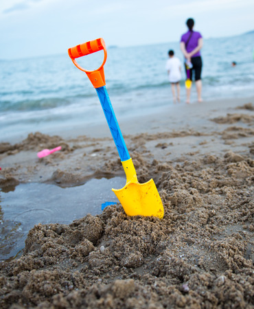 Group of children's beach toys on a sunny day.の写真素材