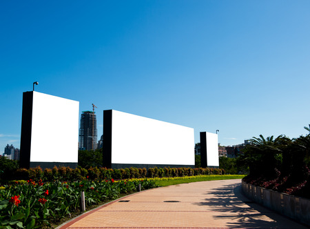 Blank billboard against blue sky.の写真素材