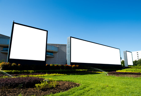 Blank billboard against blue sky.のeditorial素材