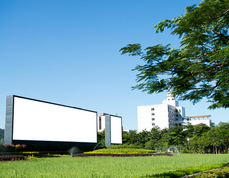 Blank billboard against blue sky.のeditorial素材
