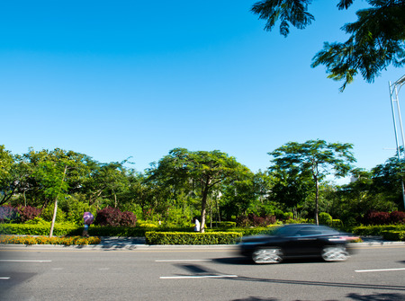 Car travels at city street.  motion blurの写真素材