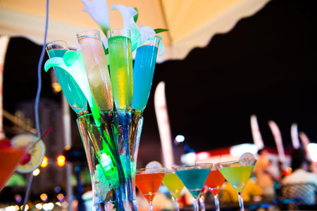 Group of colorful cocktail in glasses.の写真素材