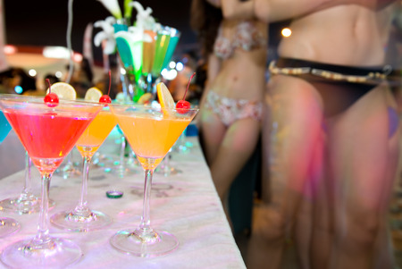 Group of colorful cocktail in martini glasses.の写真素材