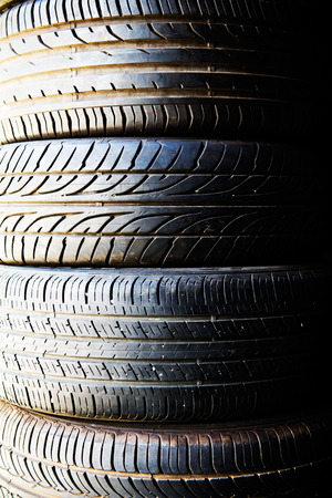 Group of old tires at a tire store.の写真素材
