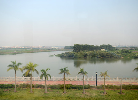 landscape with stream and walk path.の写真素材