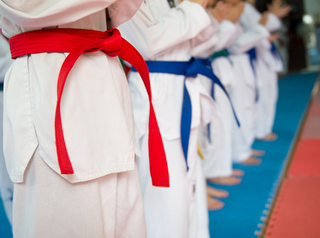 People in martial arts training exercising Taekwondo.の写真素材