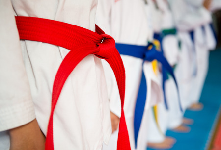 People in martial arts training exercising Taekwondo.の写真素材