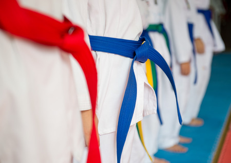 People in martial arts training exercising Taekwondo.の写真素材