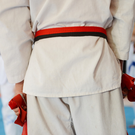 People in martial arts training exercising Taekwondo.の写真素材