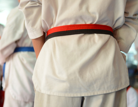 People in martial arts training exercising Taekwondo.の写真素材