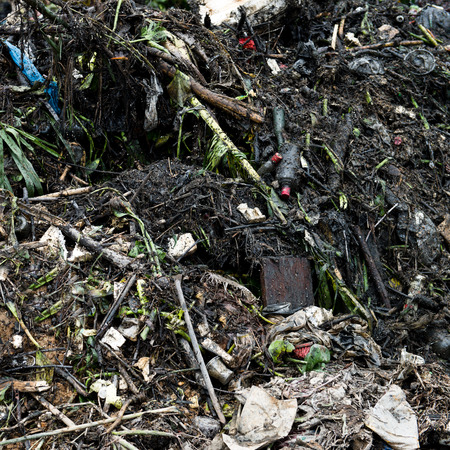 Water pollution in river with trash.の写真素材