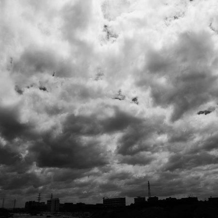 Background of dark clouds before a thunder-stormの写真素材
