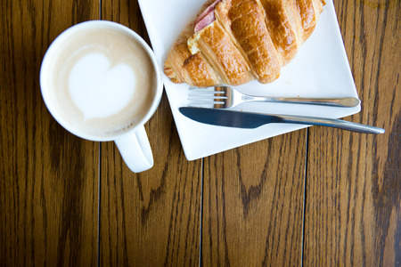 Breakfast with bread and coffee.の写真素材