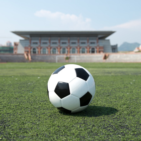 Soccer ball in front of the goal door.の写真素材