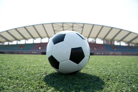 Soccer ball in front of the goal door.の写真素材