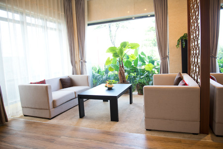 Office room with sofa and table.のeditorial素材