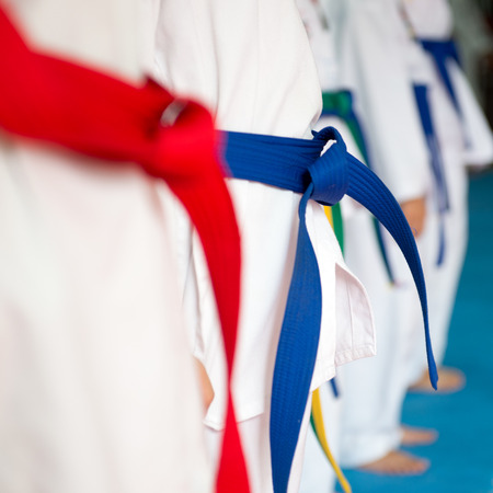 People in martial arts training exercising Taekwondo.の写真素材