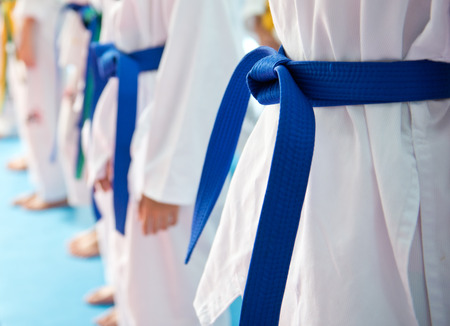 People in martial arts training exercising Taekwondo.の写真素材