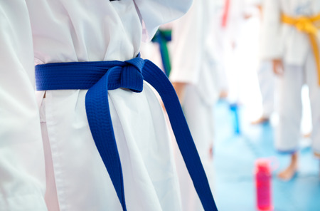 People in martial arts training exercising Taekwondo.の写真素材