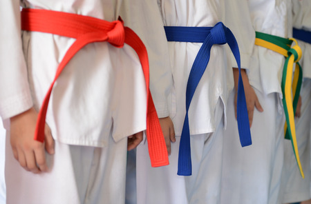 People in martial arts training exercising Taekwondo.の写真素材