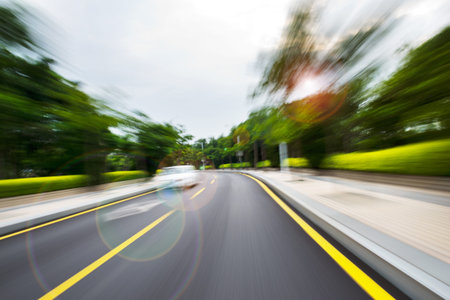 along the road with motion blur.