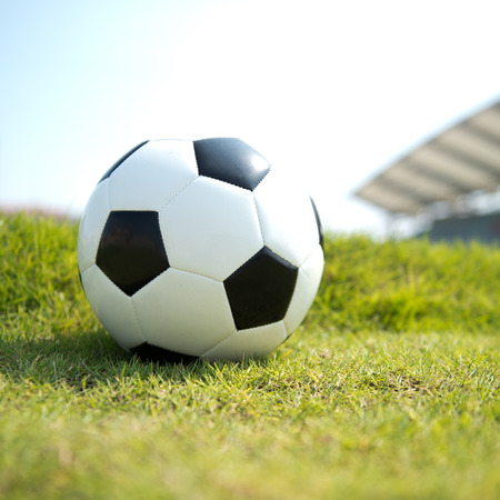 Soccer football on the green grass.の写真素材