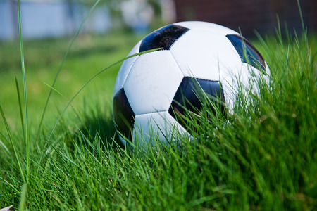 Soccer football on the green grass.の写真素材