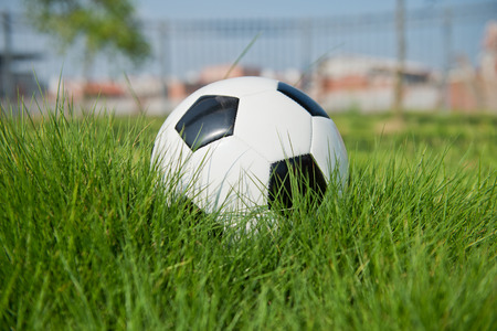 Soccer football on the green grass.の写真素材