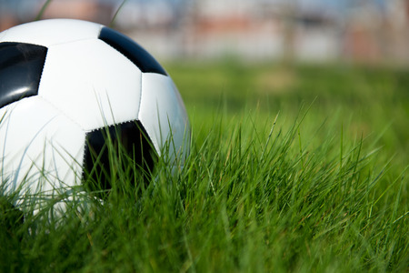 Soccer football on the green grass.の写真素材