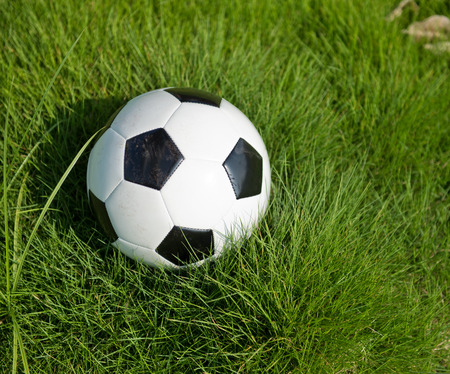 Soccer football on the green grass.の写真素材