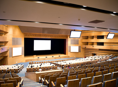 interior of a conference hall with screen.のeditorial素材