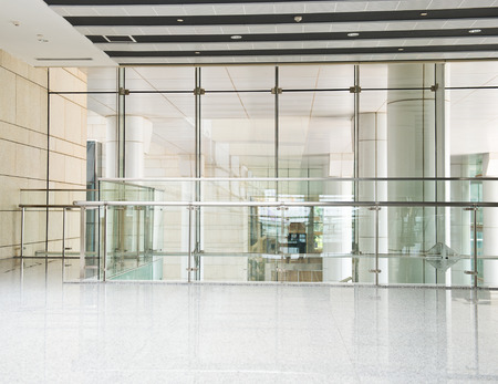 modern interior with glass wall in an office building.のeditorial素材