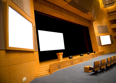 interior of a conference hall with screen.のeditorial素材