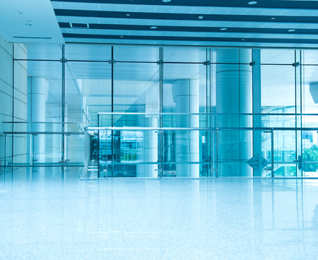 modern interior with glass wall in an office building.のeditorial素材